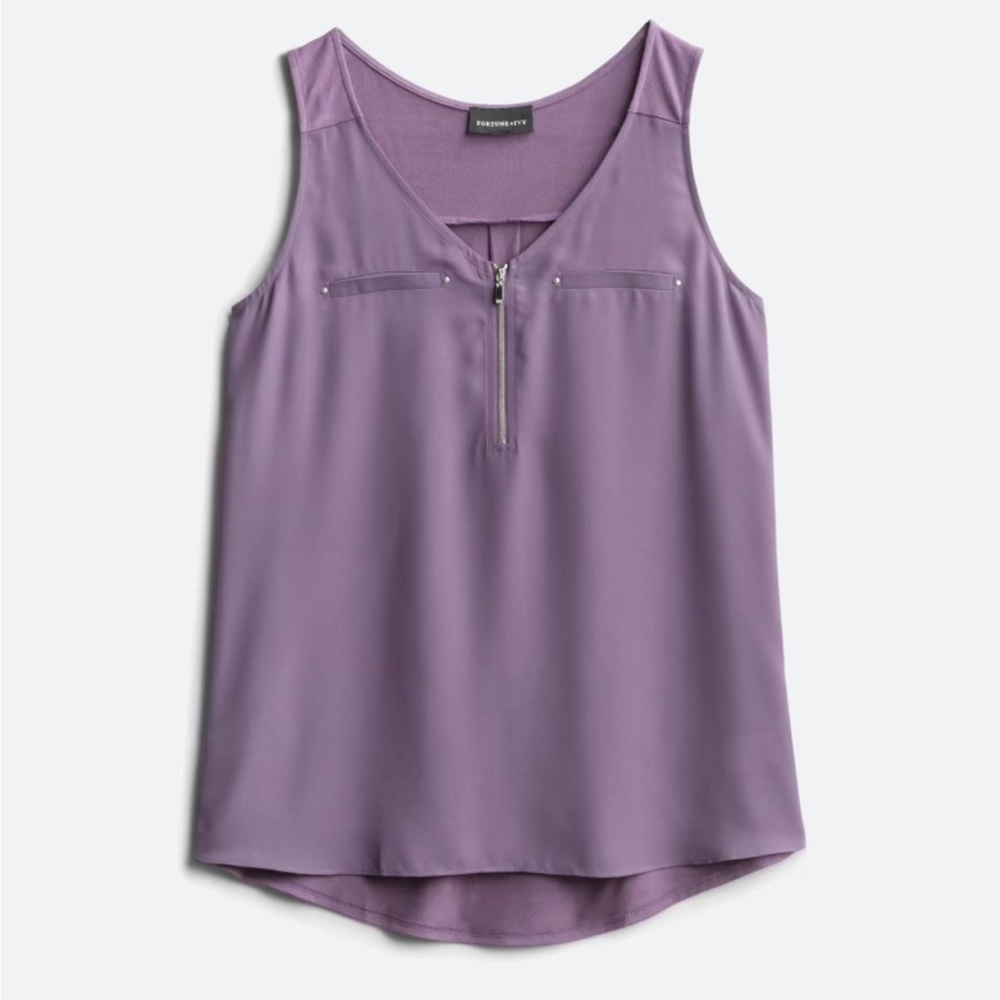 Fortune + Ivy Zip Detail Mix Media Top